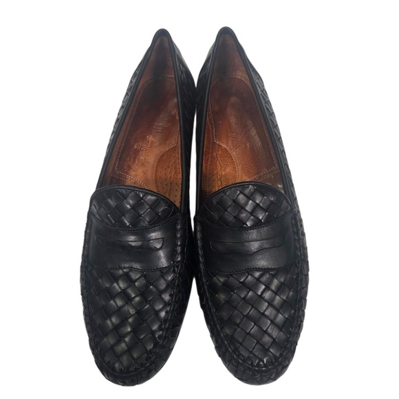Allen Edmonds St. Lucia Loafers Mens 10.5 B Black Woven Leather Made in Italy - Picture 10 of 13